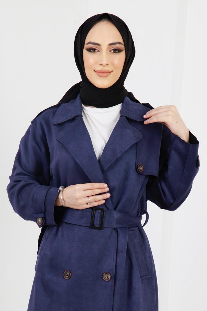 Düğmeli Süet Trençkot - Görsel 2