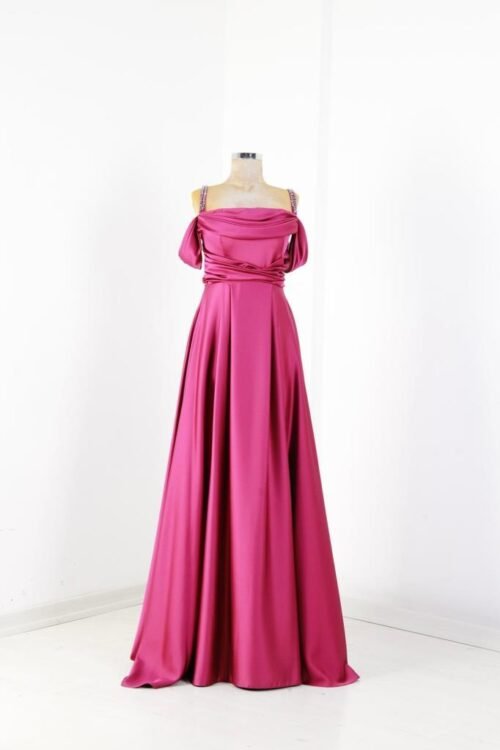 Önü Drapeli Askılı Saten Abiye